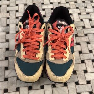 Saucony Shadow 5000 Athletic Shoes - Teal, Coral, and Cream